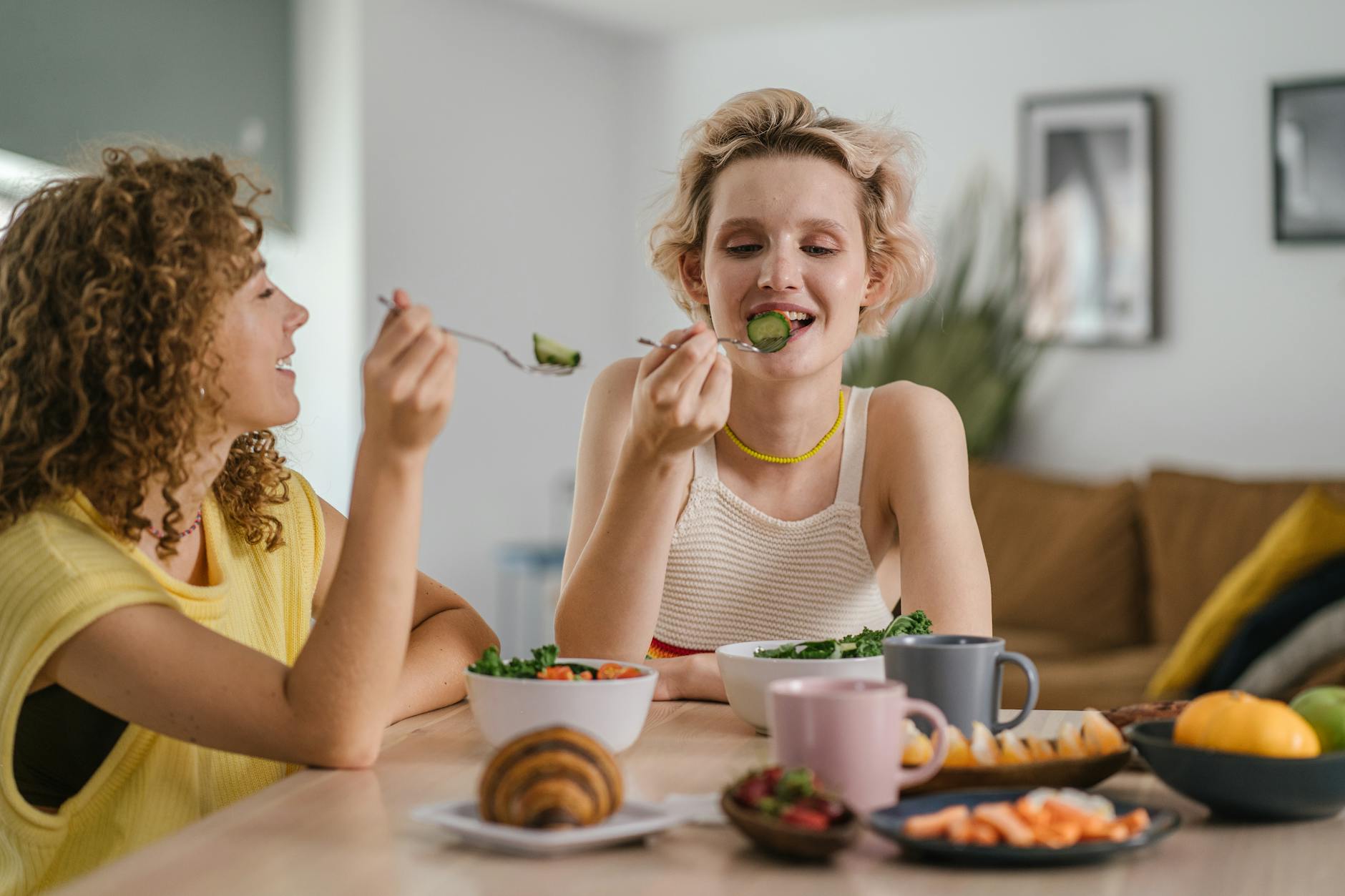 happy women sharing a meal